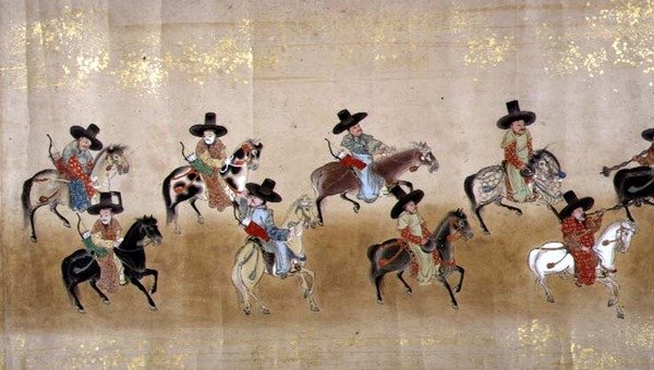 Sjette koreanske ambassade til Japan i Meireki 1 på tidspunktet for Tokugawa Ietsunas tronfølger i 1651, muligvis af Kano Masunobu (1625-94) (rullemaleri) af Japanese School