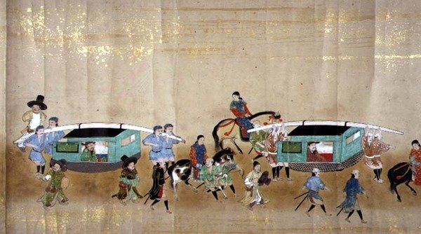 Sjette koreanske ambassade til Japan i Meireki 1 på tidspunktet for Tokugawa Ietsunas arvefølge i 1651, muligvis af Kano Masunobu (1625-94) (rullemaleri) (detaljer) (se også 79781) af Japanese School