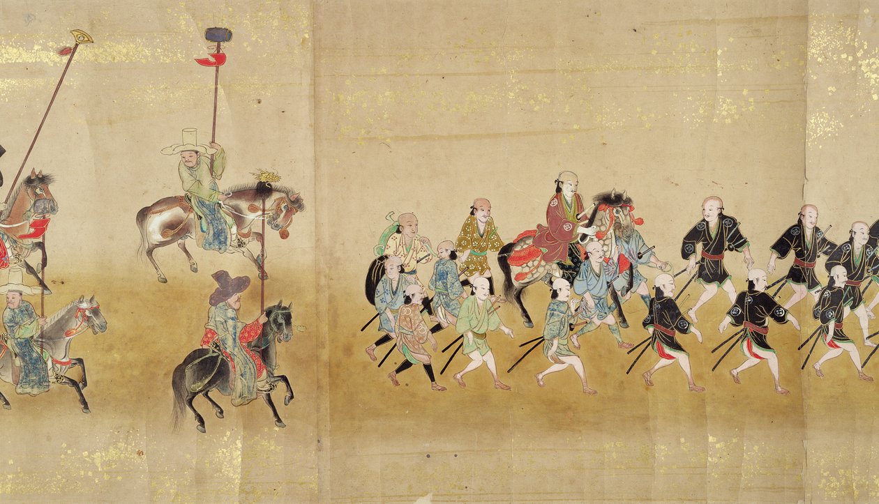 Sjette koreanske ambassade til Japan i Meireki 1 på tidspunktet for Tokugawa Ietsunas arvefølge i 1651, muligvis af Kano Masunobu (1625-94) (rullemaleri) (detaljer) af Japanese School