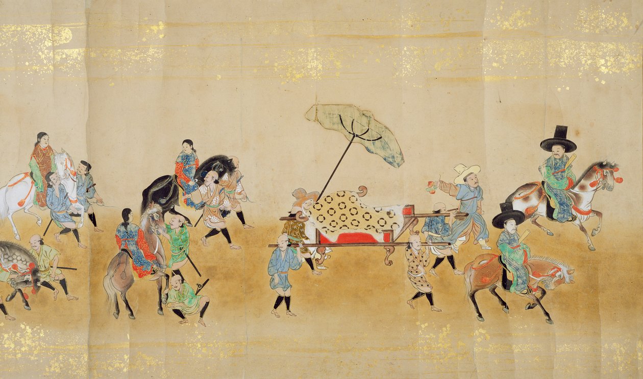 Sjette koreanske ambassade til Japan i Meireki 1 på tidspunktet for Tokugawa Ietsunas arvefølge i 1651, muligvis af Kano Masunobu (1625-94) (rullemaleri) (detaljer) af Japanese School