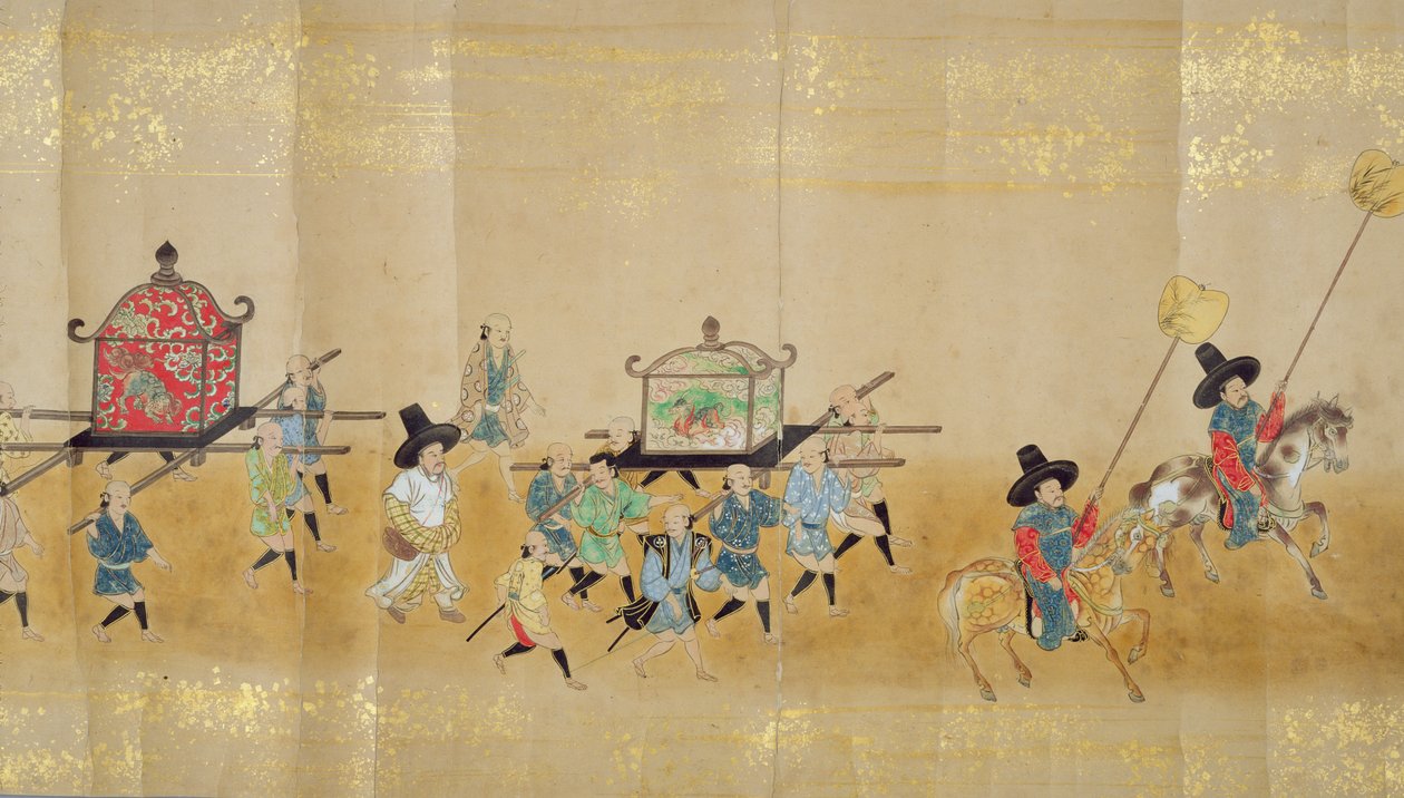 Sjette koreanske ambassade til Japan i Meireki 1 på tidspunktet for Tokugawa Ietsunas arvefølge i 1651, muligvis af Kano Masunobu (1625-94) (rullemaleri) (detaljer) (se også 79774 & 120822) af Japanese School