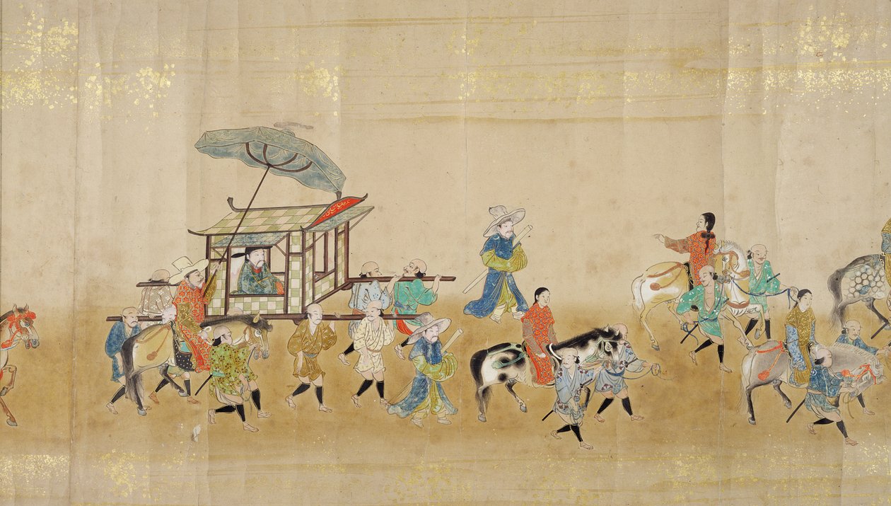 Sjette koreanske ambassade til Japan i Meireki 1 på tidspunktet for Tokugawa Ietsunas arvefølge i 1651, muligvis af Kano Masunobu (1625-94) (rullemaleri) (detaljer) (se også 120833) af Japanese School