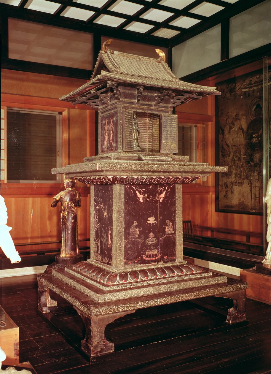 Tamamushi-helligdommen fra Horyu Ji-templet, der skildrer historien om Buddha i en tidligere inkarnation, ca. 650 af Japanese School