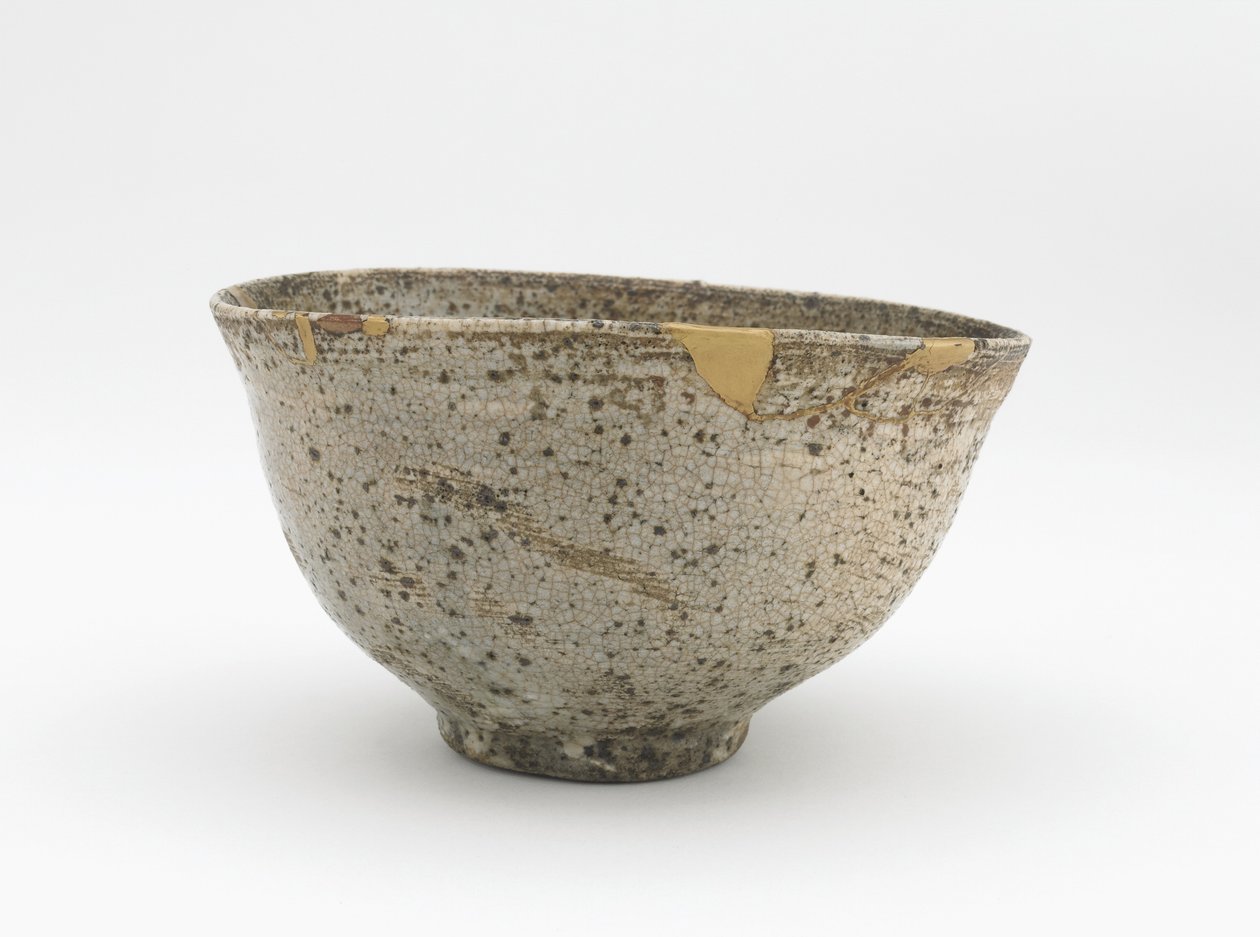 Teskål, Edo-periode, 18.-midten af 1800-tallet (stentøj med hvid slip børstet under træ-aske glasur) af Japanese School