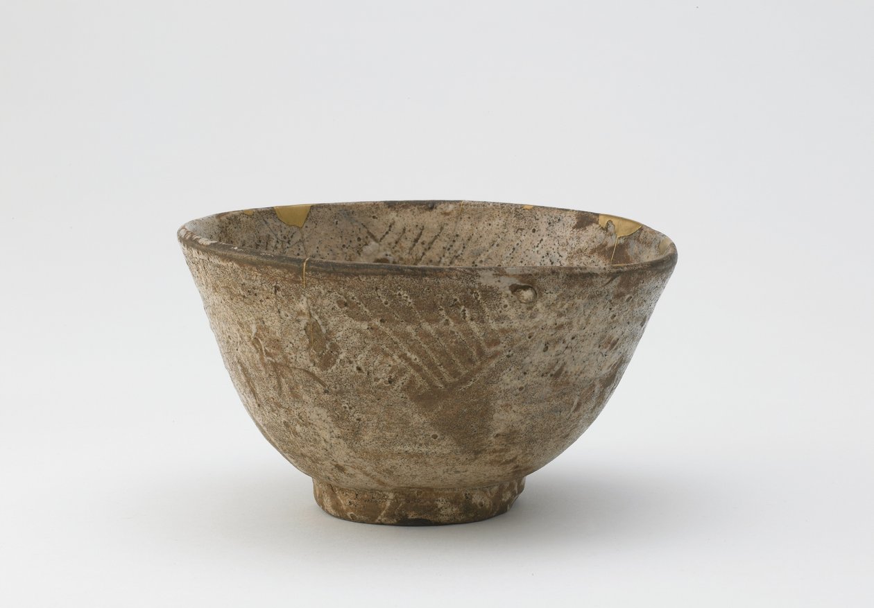 Teskål i hori-mishima stil, Edo-periode, slutningen af 1600-1700-tallet (stentøj med feldspatisk glasur) af Japanese School