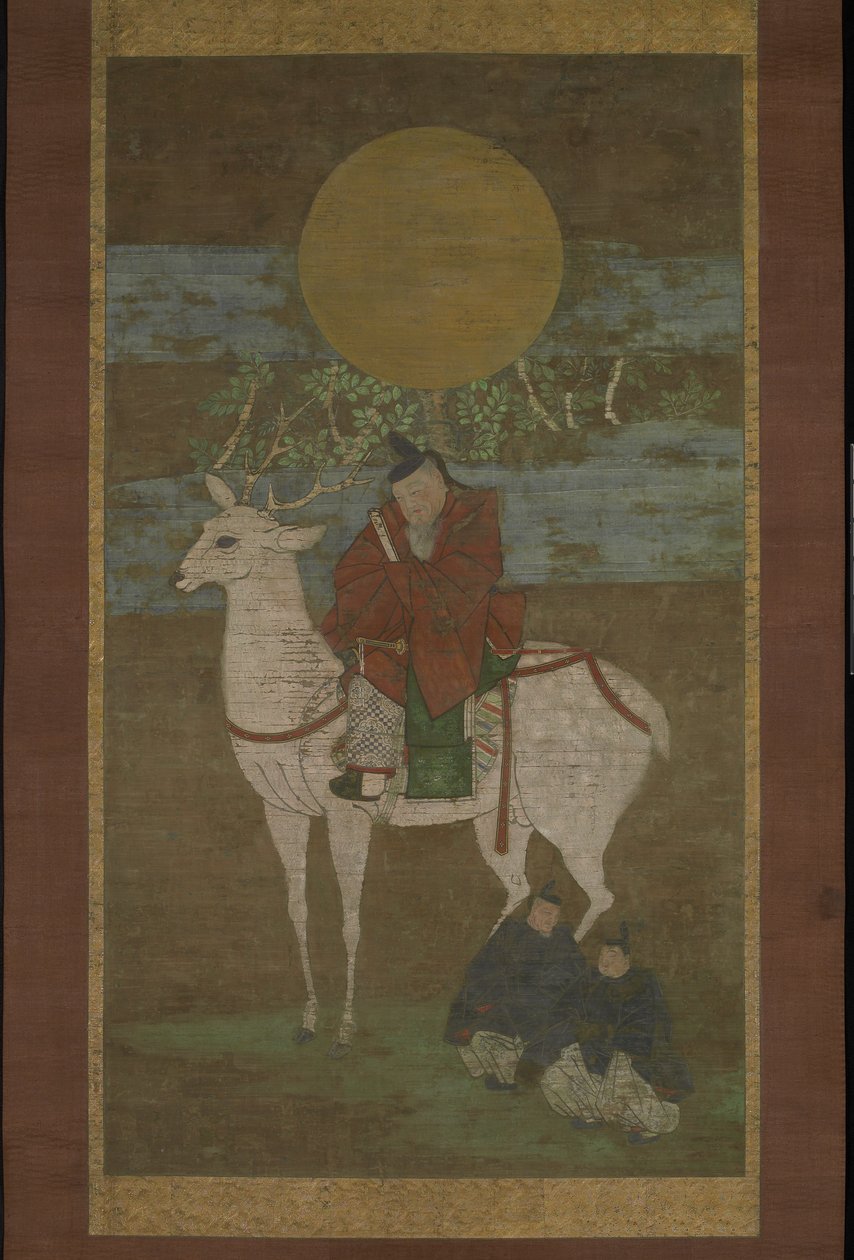 Afgangen fra Kashima (Deity of the Kasuga ud), slutningen af det 14. århundrede (Hængende rulle: blæk, farve og guld på silke) af Japanese School