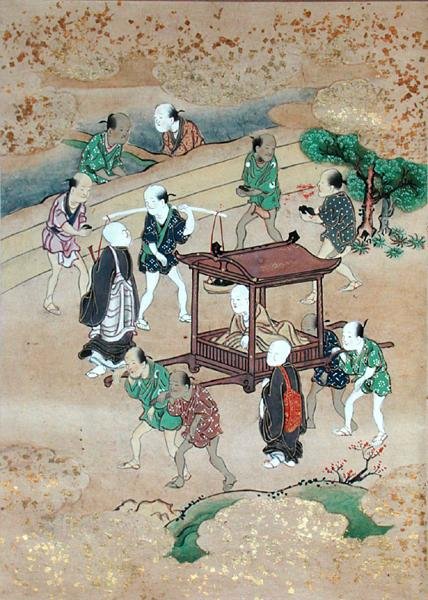 Munken Shogaku (1126-1235) Rejser i en Koshi (akvarel på papir) af Japanese School