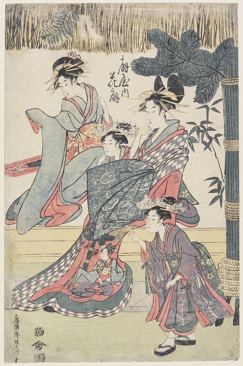 Den prostituerede Hana?gi fra ?giya-huset, ca. 1796-97 (træblok i farver) af Japanese School