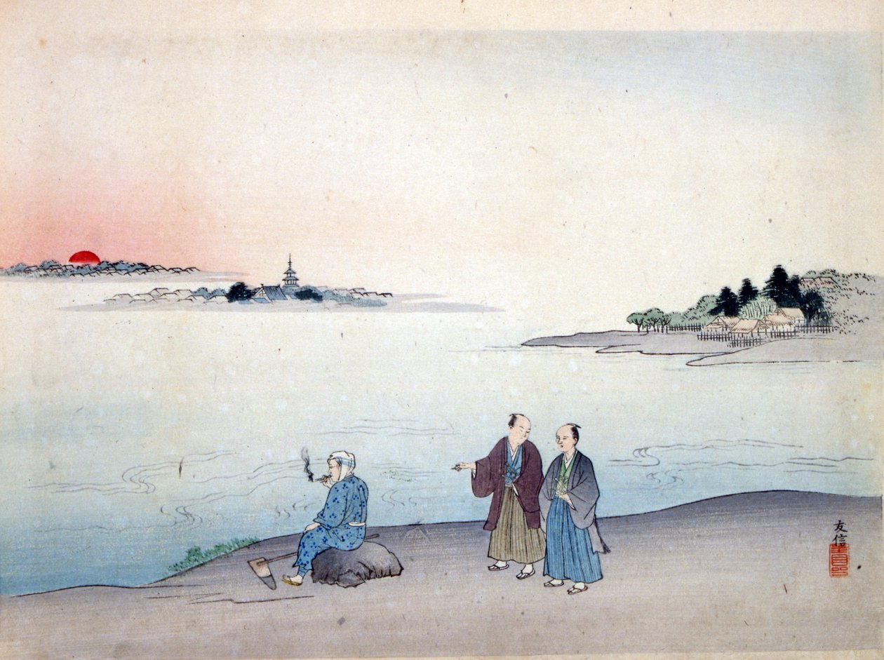 To mænd går ved en sø, ca. 1870 af Japanese School