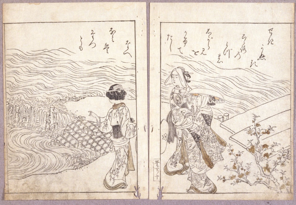 Uden titel (A Hojo Party From Azuma Genji Pilgrimage Crowd Viewing The Buddha Image) (farvetræsnit) af Japanese School