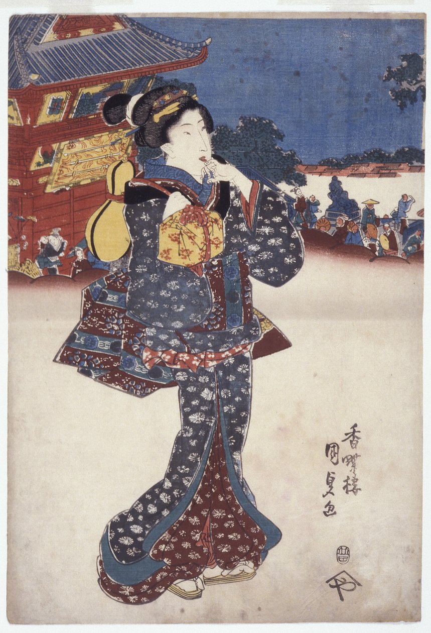 Uden titel (A Woman Traveling) (farvetræsnit) af Japanese School
