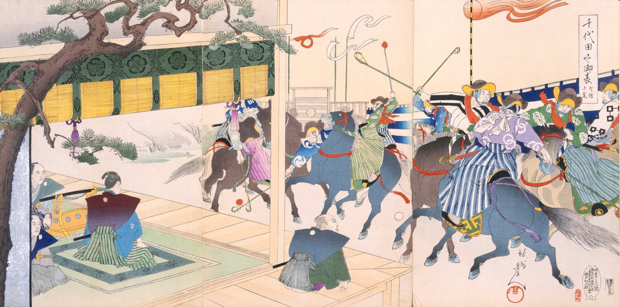 Krigere spiller en slags polo, 1800-tallet. af Japanese School