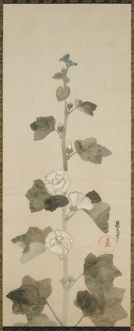 Hvide stokroser, Edo-perioden, 1615-1868 (blæk, farvetone og guld på papir) af Japanese School