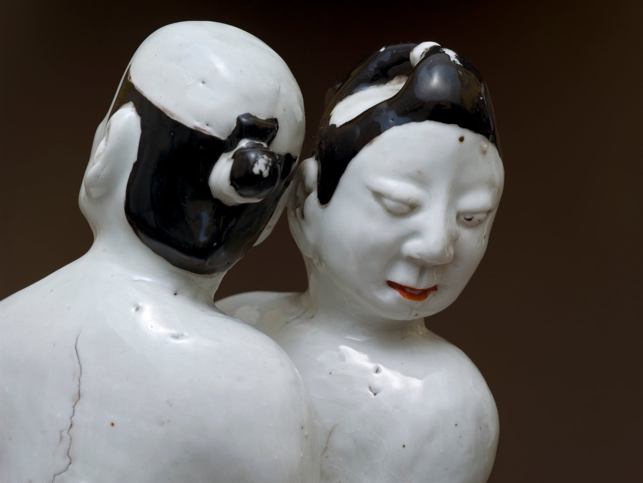 Wrestlers, japansk, sandsynligvis 1600-tallet (lertøj med polykrom underglasur) (detalje fra 117752) af Japanese School
