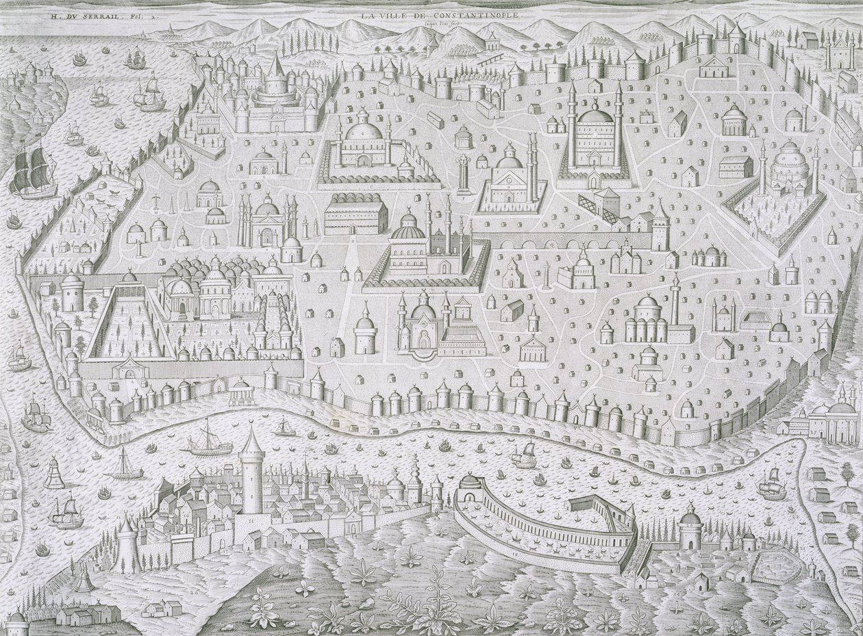 Bykort over Konstantinopel, Tyrkiet, ca.1650 af Jaspar de Isaac