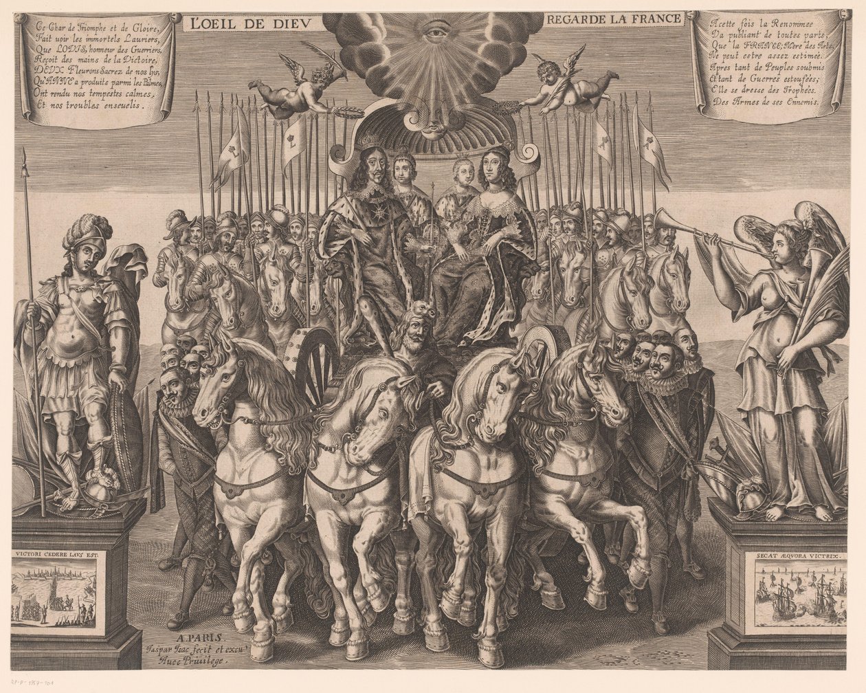 Ludvig XIII og Anna af Østrig med Dauphinen og hertugen af ​​Anjou i en vogn trukket af fire heste L