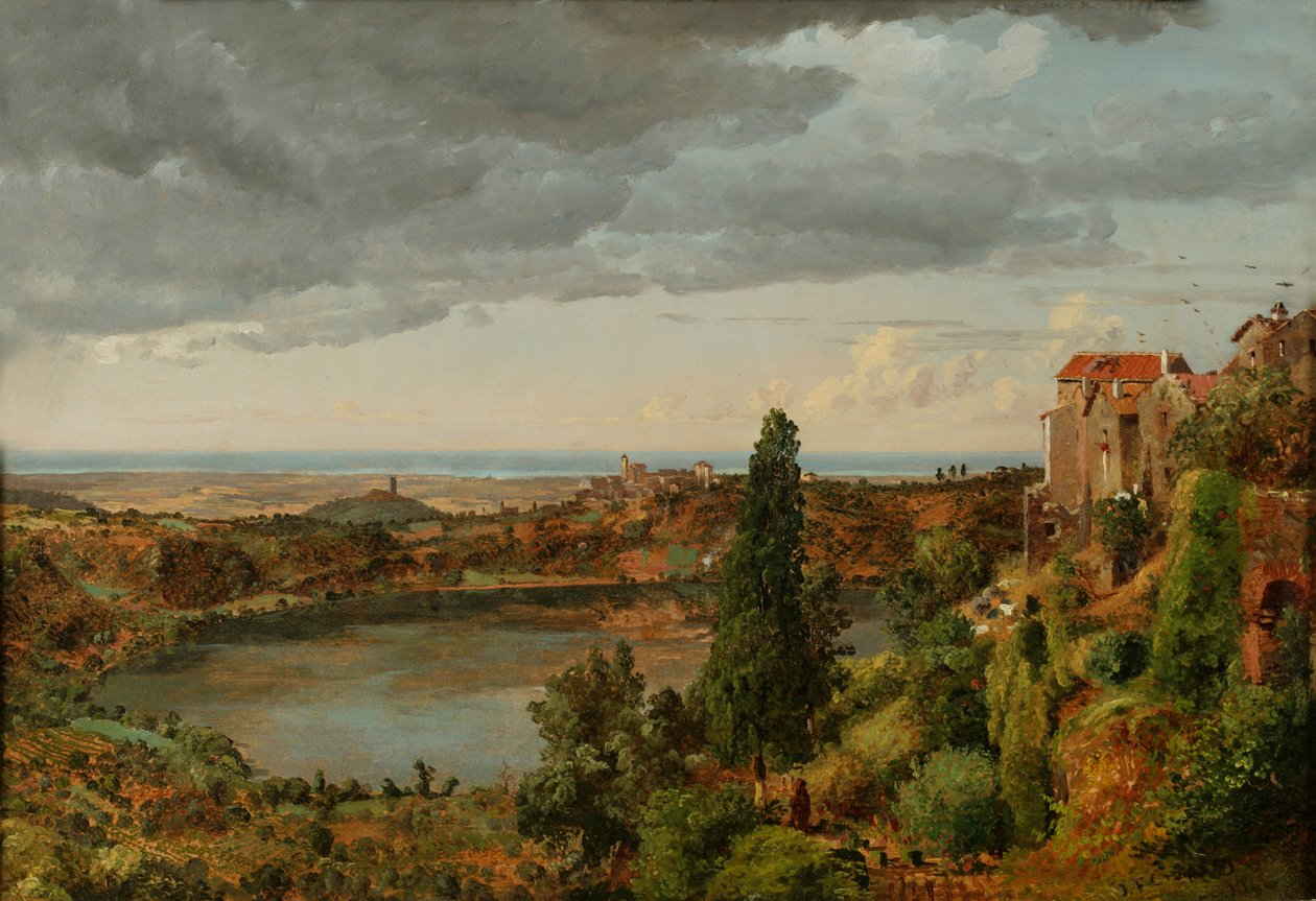 Nemi-søen, 1848 (olie på papir) af Jasper Francis Cropsey