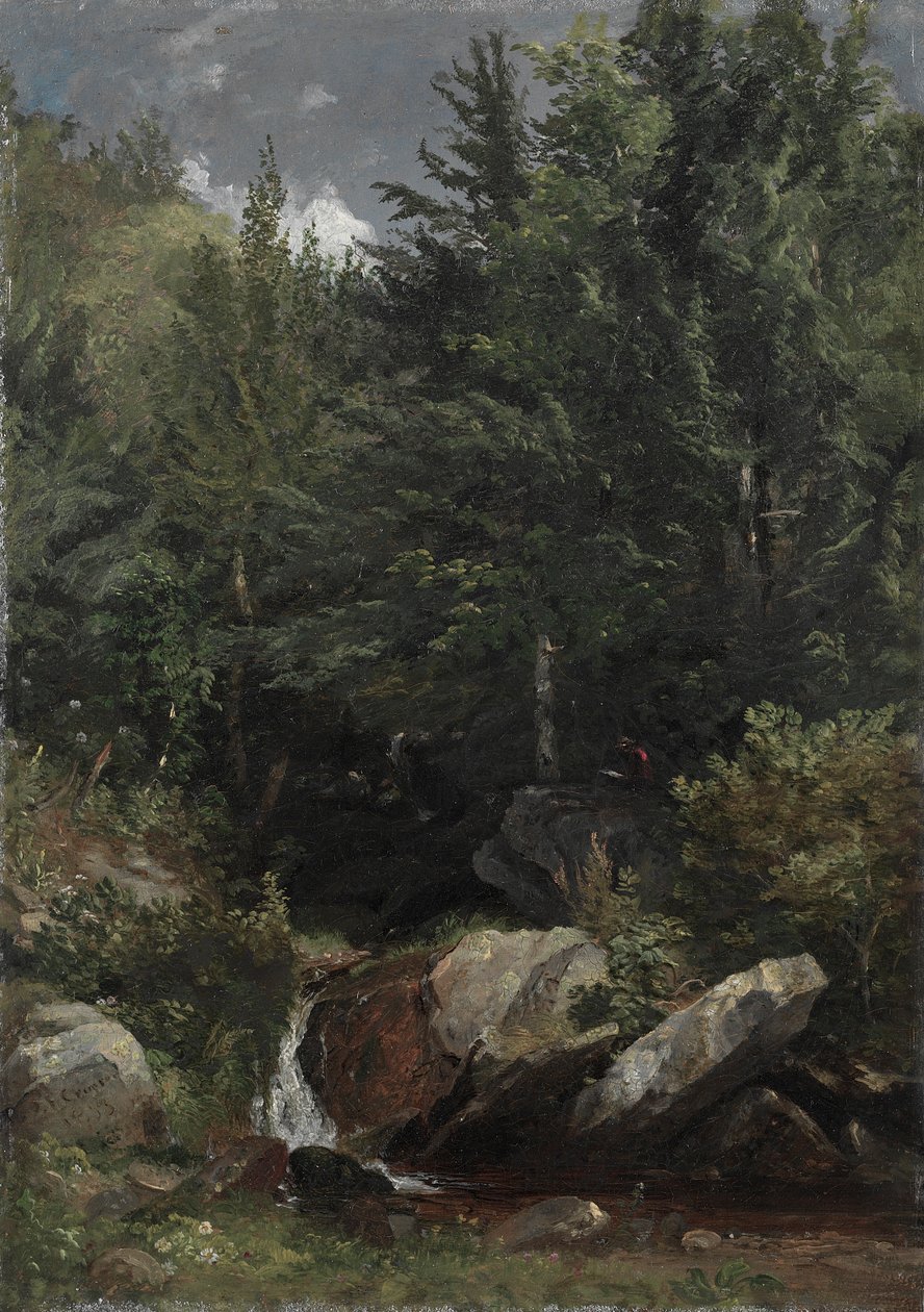 Træer og en bæk på en bakkeskråning af Jasper F. Cropsey