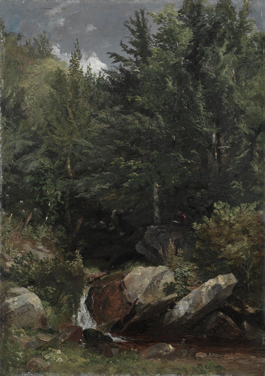 Træer og en bæk på en bjergskråning af Jasper Francis Cropsey