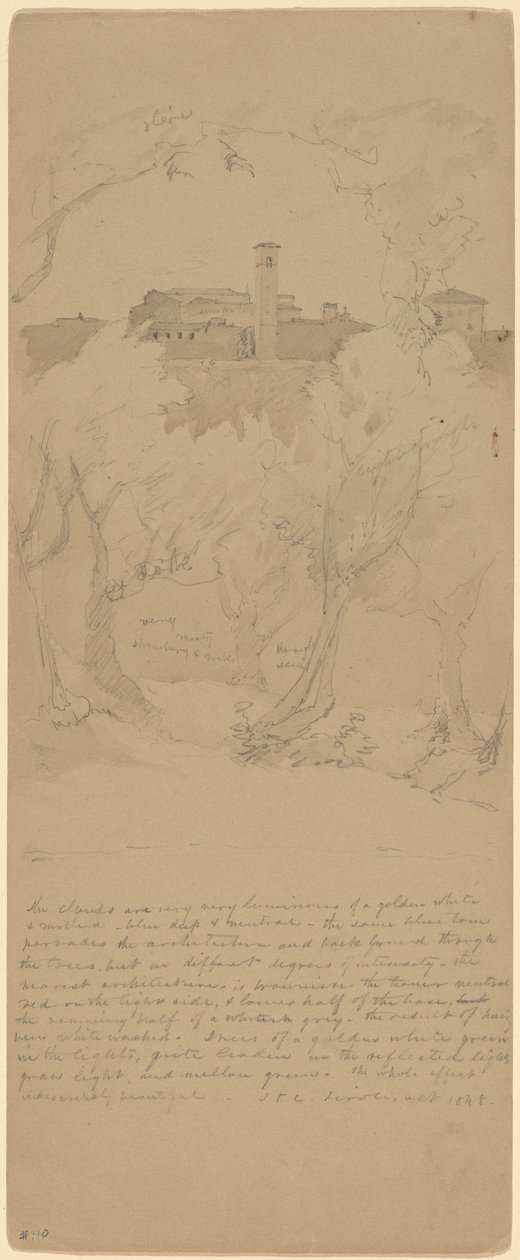 Udsigt gennem træerne i Tivoli [recto] af Jasper Francis Cropsey