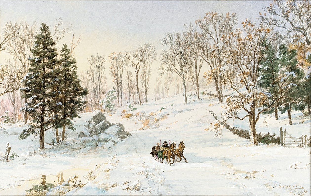 Vinter på Ravensdale Road, Hastings-on-Hudson, New York, 1890 af Jasper Francis Cropsey