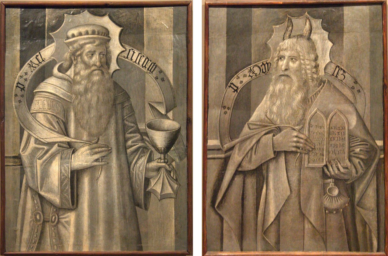 Rum på bagsiden af ​​prædellaen til Santa Maria de Ripoll- Melchizedek og Moses af Jaume Huguet