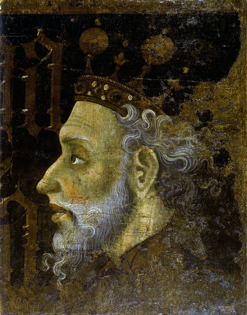 Alfonso V af Aragon dit le Magnanime - Alfonso V (1396-1458), konge af Aragon - Maleri af Jaume (Jaime) Mateu (1382-1452) - 1427 - Tempera på panel - 56,3x45,3 - Nationalmuseet for kunst i Catalonien , Barcelona af Jaume Mateu