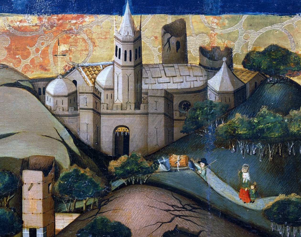 Landskab med Episcopal Church, detalje fra Flight into Egypt, altertavle fra Verdu af Jaume Ferrer