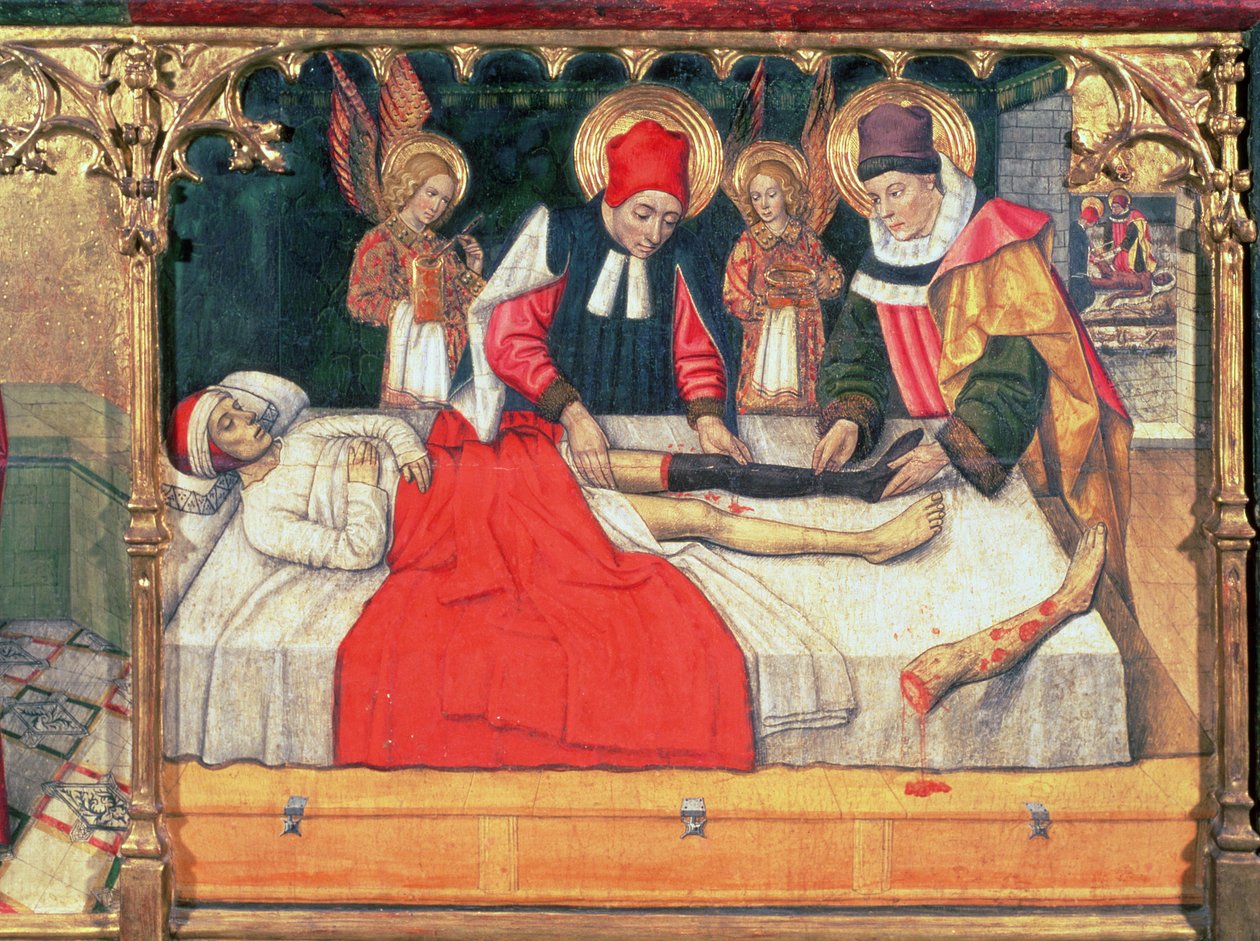 126-0035321 SS. Cosmas og Damian poder benet af en etiopisk mand på diakon Justinians stump; af Jaume Huguet