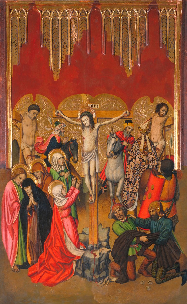 Calvaire - Golgata - Maleri af Jaume (Jaime) Huguet (1412-1492) - 1455-1460 - Tempera på panel - 214,4x136 - Cataloniens Nationale Kunstmuseum, Barcelona af Jaume Huguet