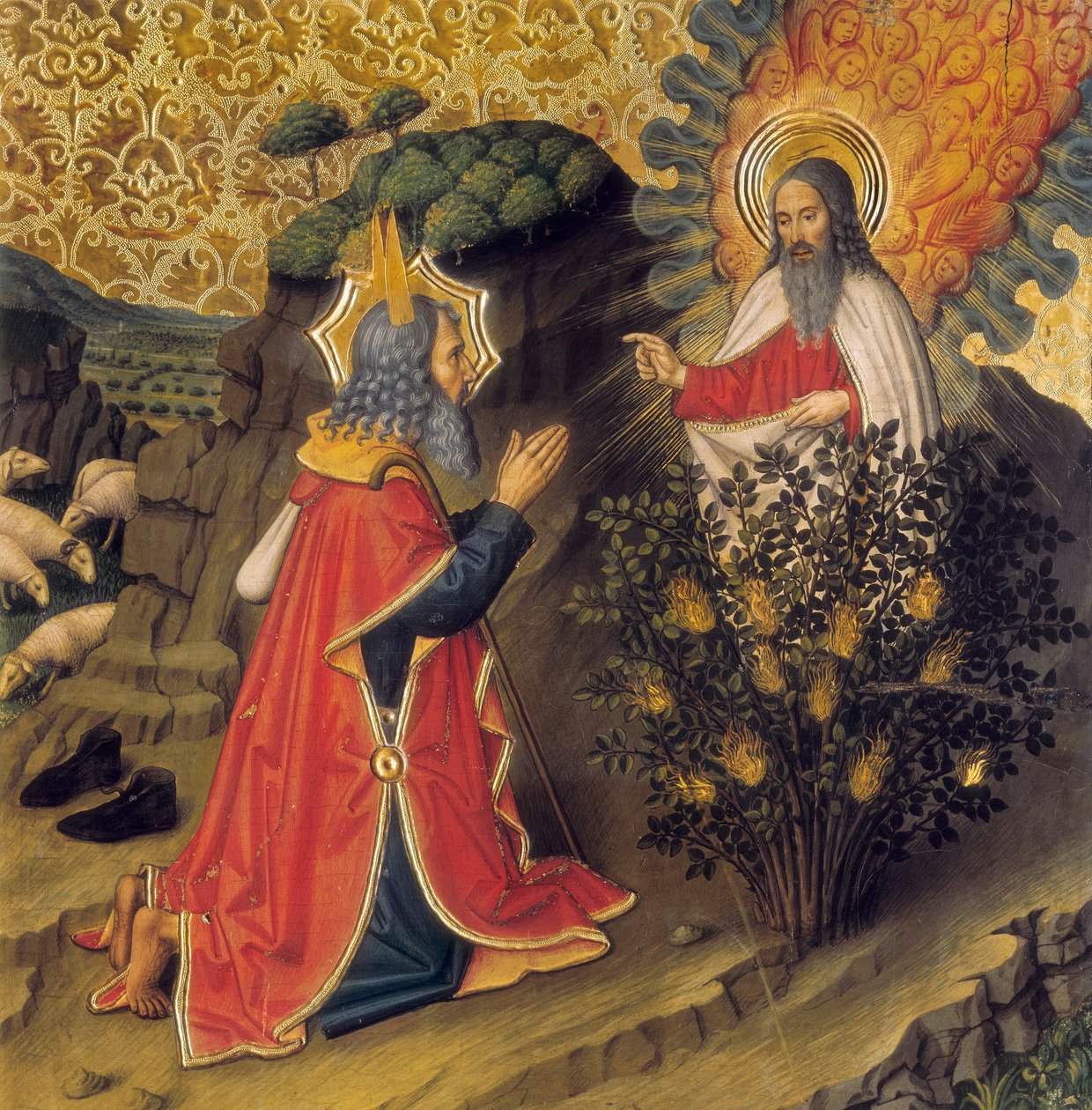 Moses og den brændende busk (tempera på træ) af Jaume Huguet