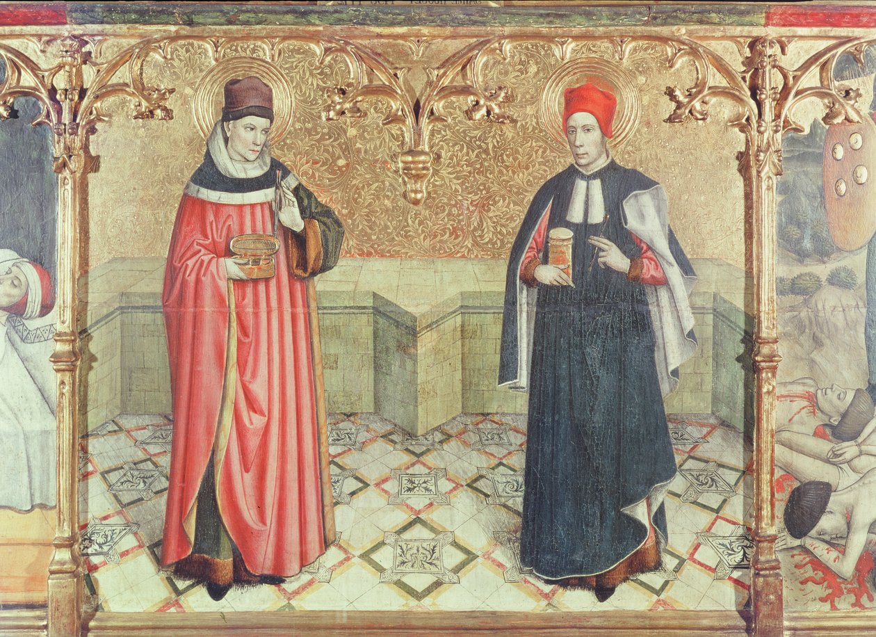 Sankt Cosmas og Sankt Damian (olie og bladguld på panel) af Jaume Huguet