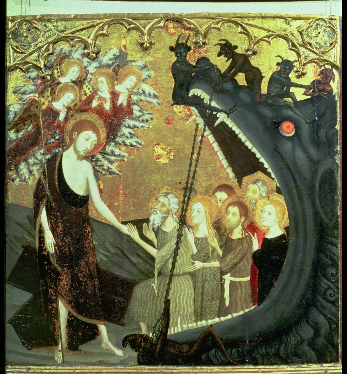 Panel af nedstigningen til Limbo, fra altertavlen i klostret Santo Sepulchro, Zaragoza (tempera på panel) af Jaume Serra
