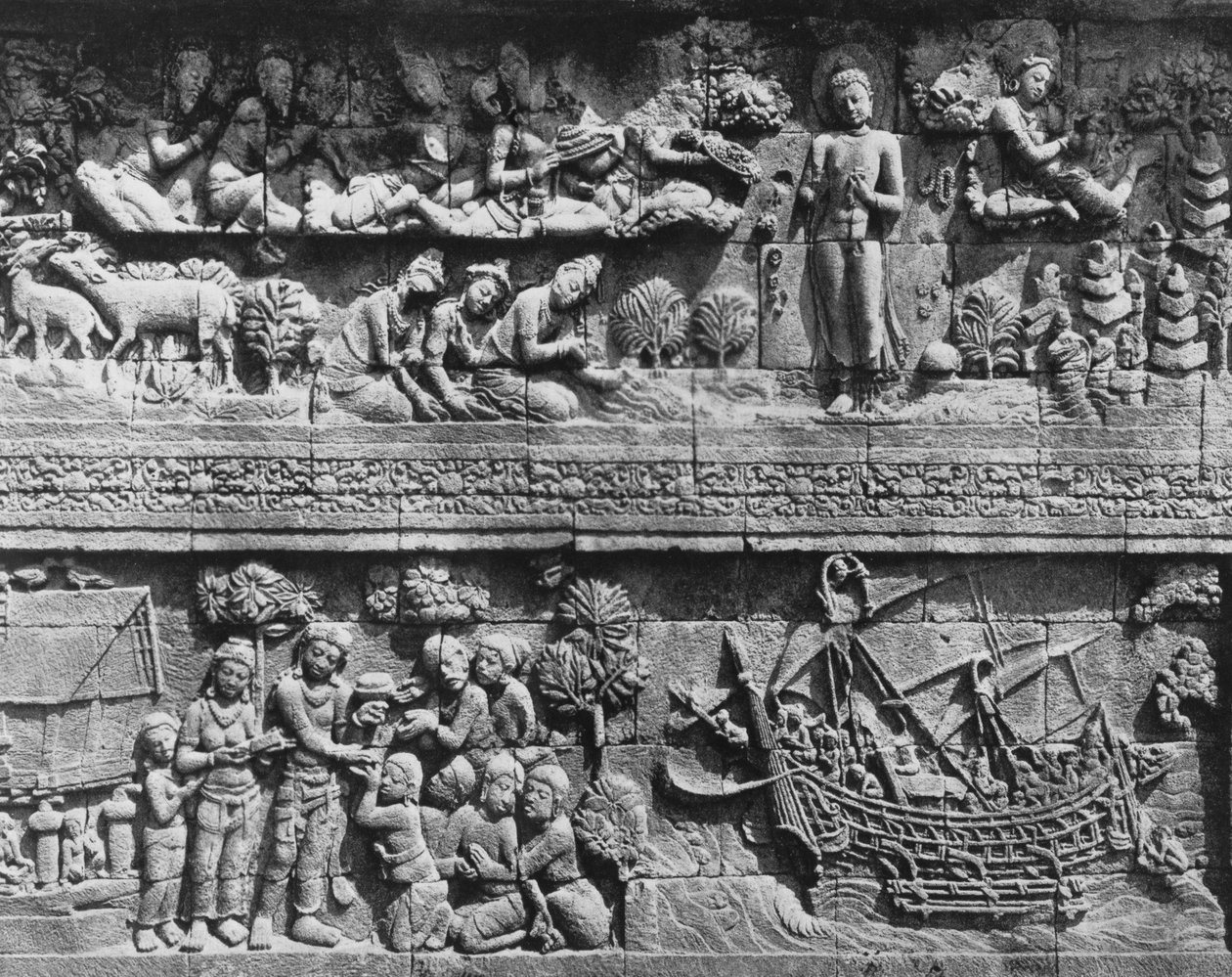 Borobudur-templet relief af Bodhisattva-badning (sten) af Javanese School