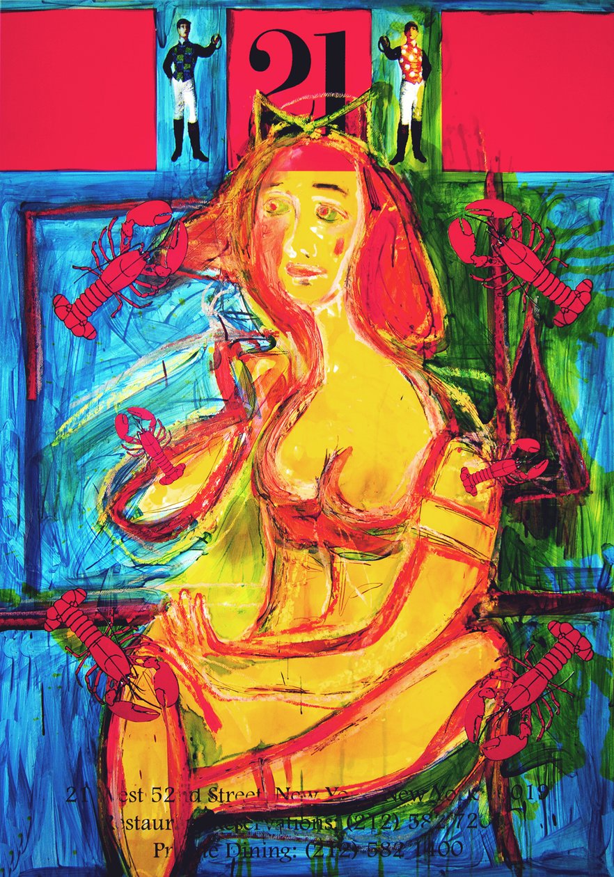 21 Club, 2012 (mixed media på akvarelpapir monteret på panel med opskrift på bagsiden) af Jay Batlle
