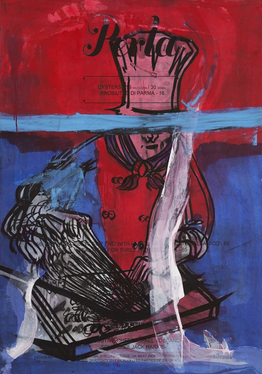 Bomb Pop Chef, 2016 (mixed media på akvarelpapir monteret på panel med opskrift på bagsiden) af Jay Batlle