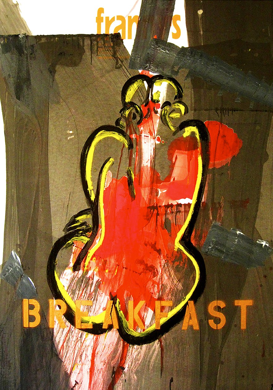 Morgenmad, 2010 (mixed media på akvarelpapir monteret på panel med opskrift på bagsiden) af Jay Batlle