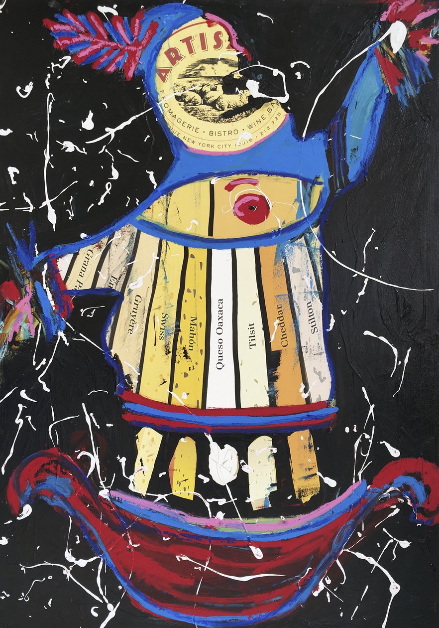 Cheese Dancer, 2016 (mixed media på akvarelpapir monteret på panel med opskrift på bagsiden) af Jay Batlle