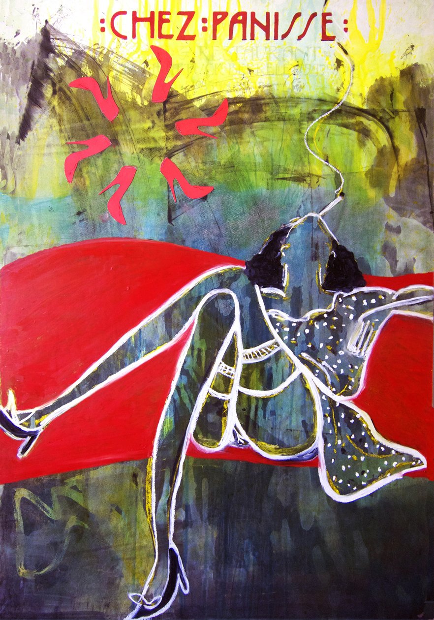 Chez Panisse, 2012 (mixed media på akvarelpapir monteret på panel med opskrift på bagsiden) af Jay Batlle