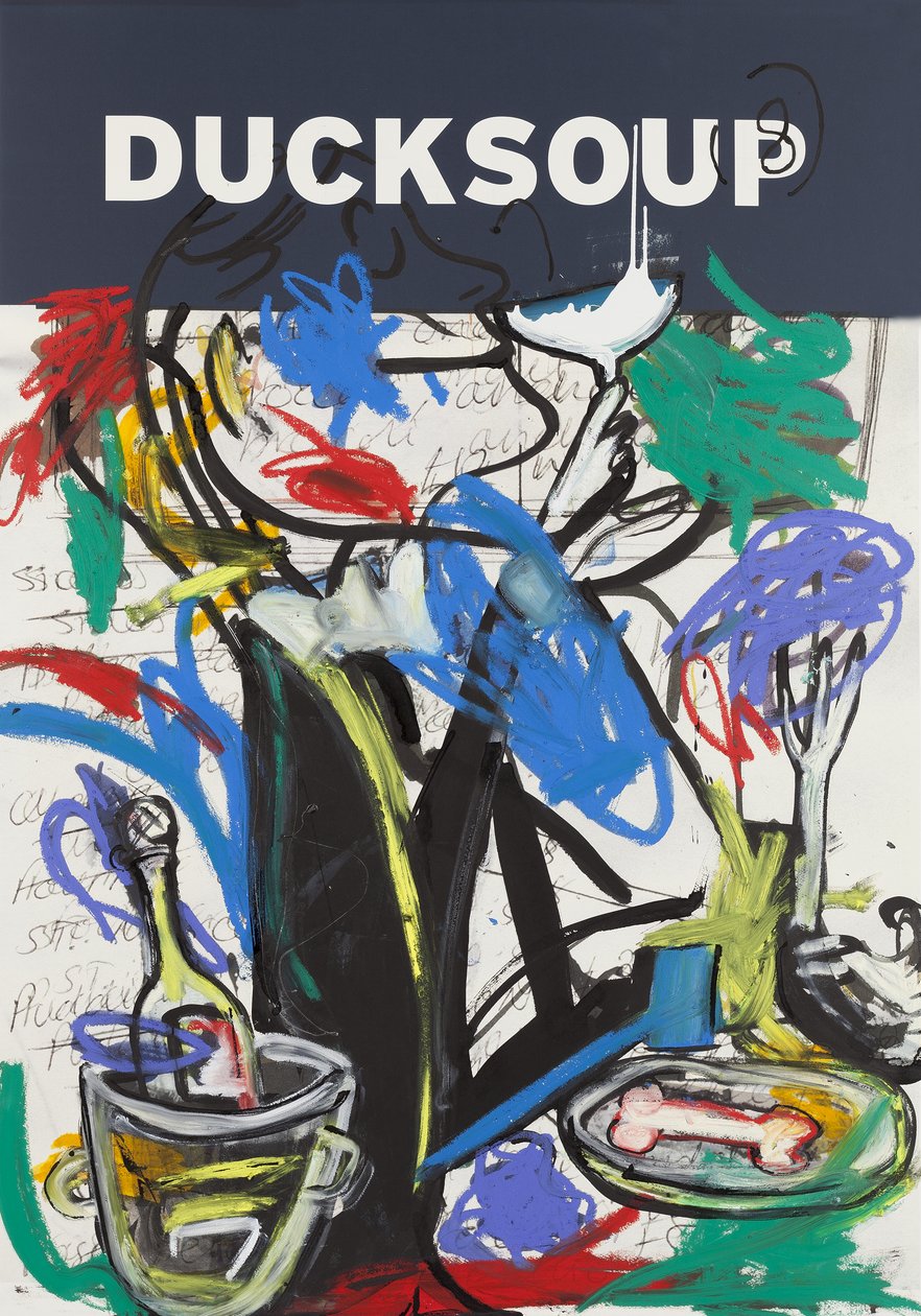 Andesuppe, 2015 (mixed media på akvarelpapir monteret på panel med opskrift på bagsiden) af Jay Batlle