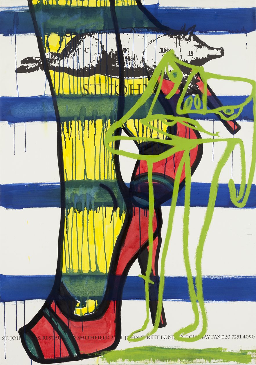 Hindsight, 2012 (mixed media på akvarelpapir monteret på panel med opskrift på bagsiden) af Jay Batlle