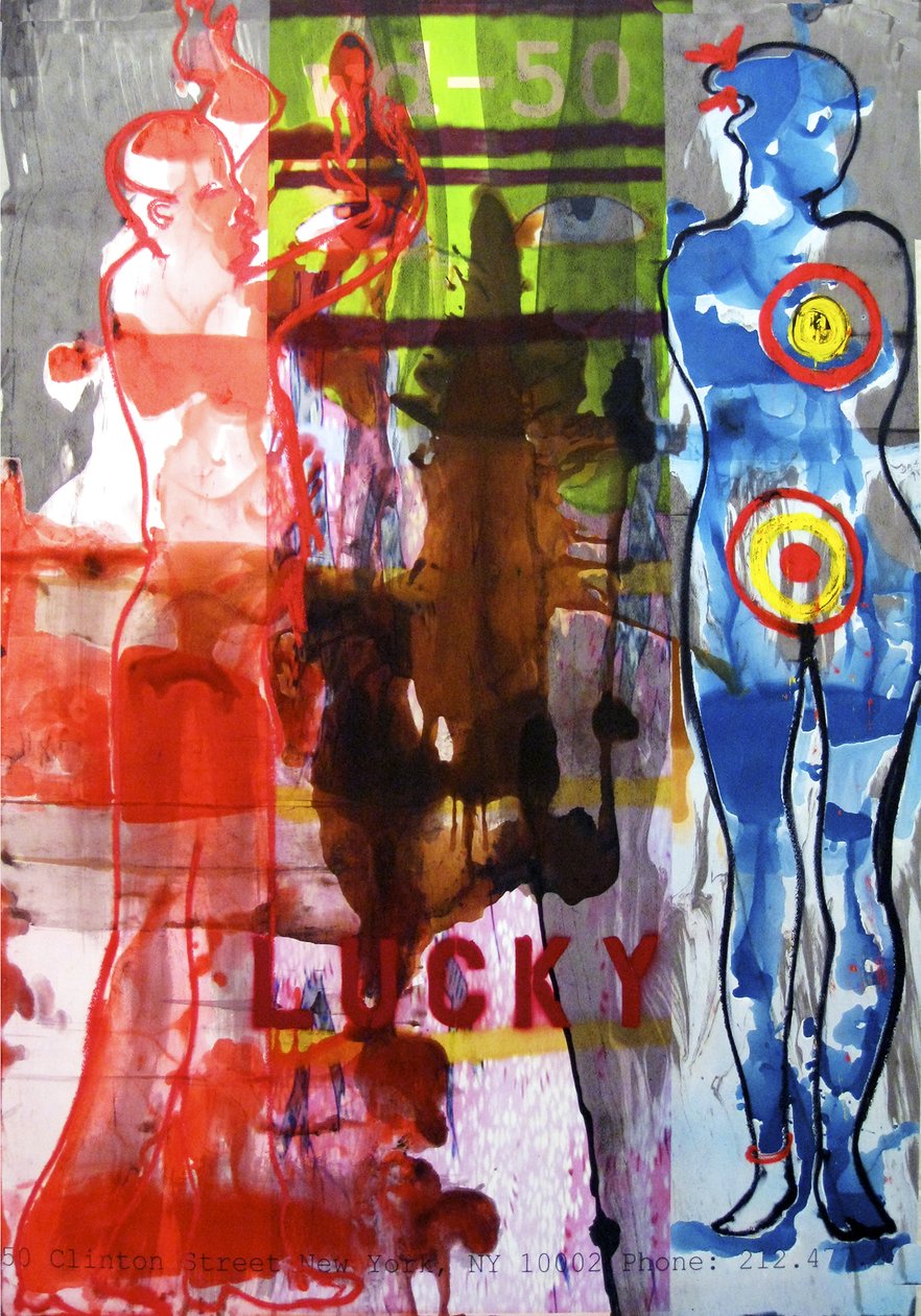 Lucky, 2010 (mixed media på akvarelpapir monteret på panel med opskrift på bagsiden) af Jay Batlle