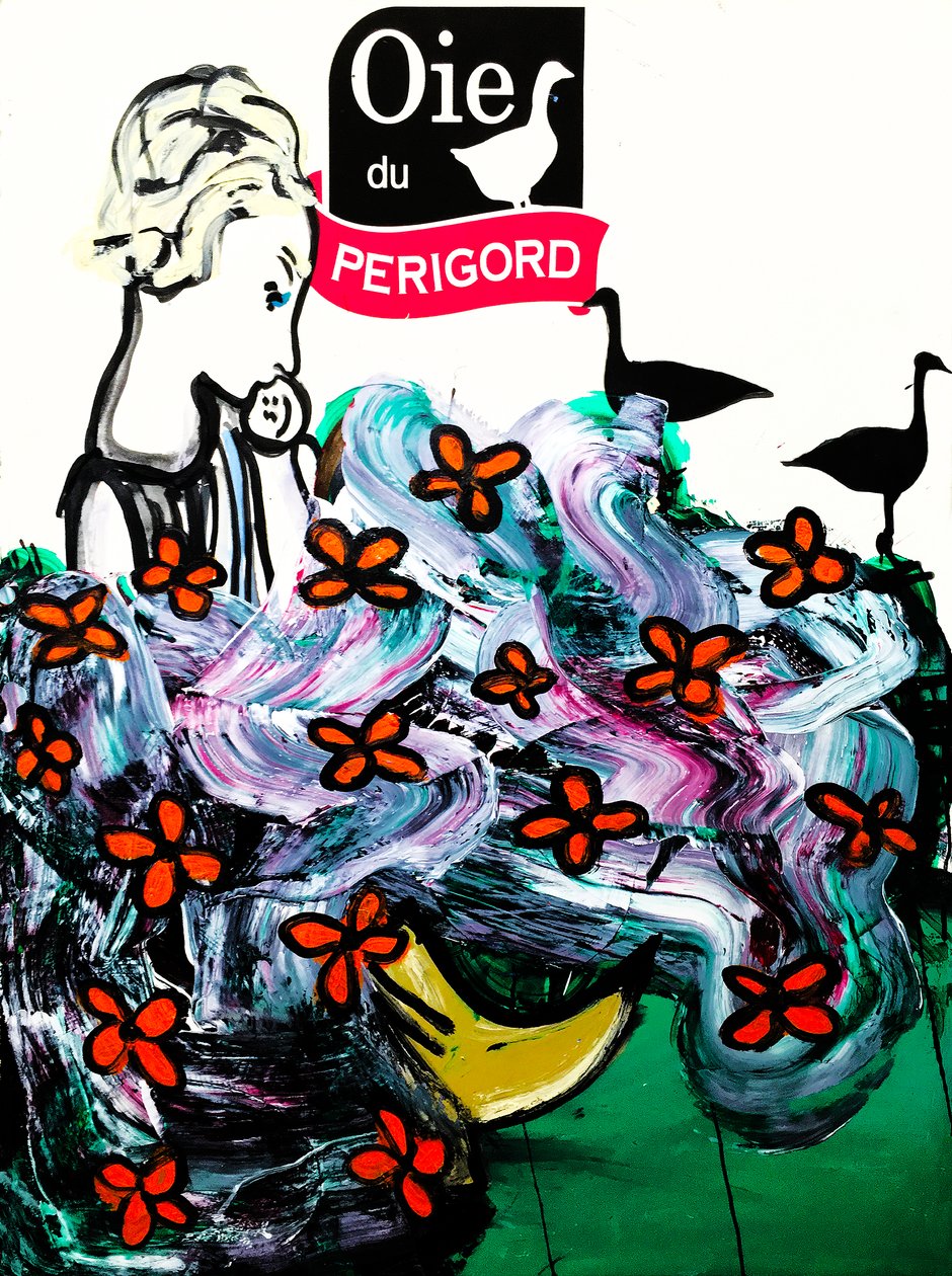 Shit Kickers, 2017 (mixed media på akvarelpapir monteret på panel med opskrift på bagsiden) af Jay Batlle