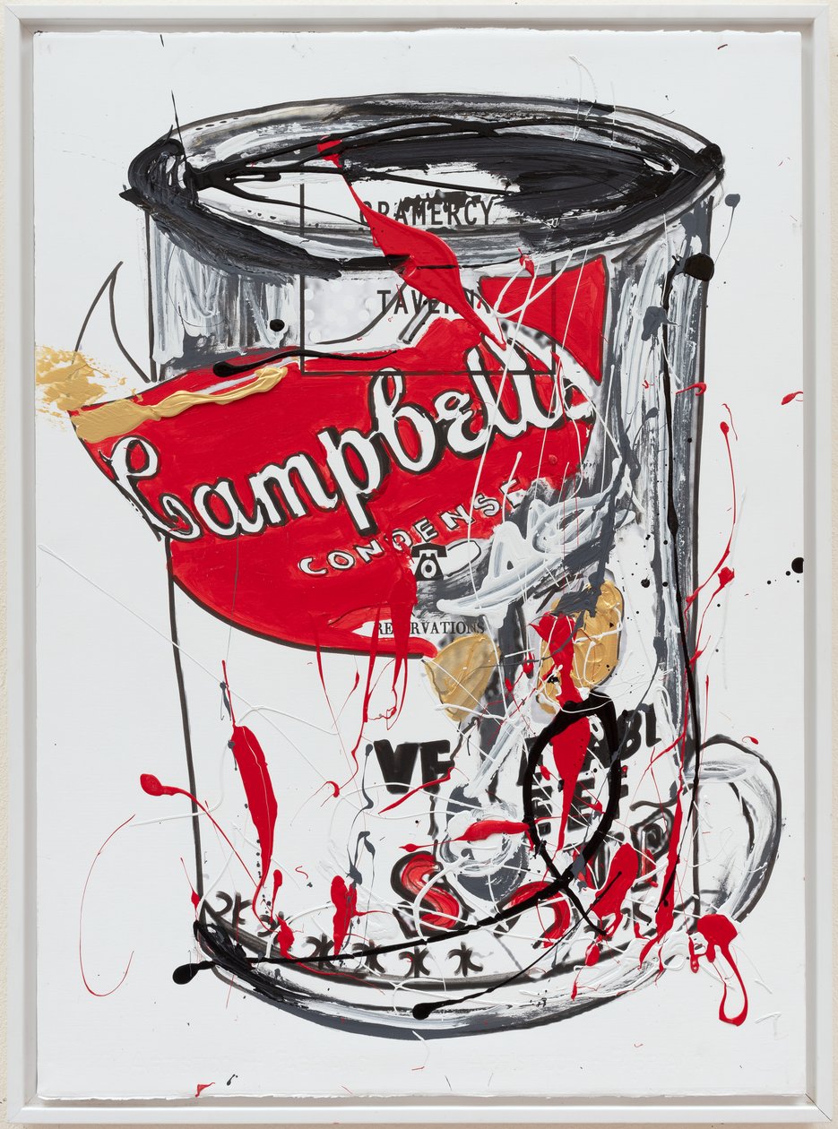 Soup Can 3 NewYorker, 2019 (husmaling og blæk på lærred) af Jay Batlle
