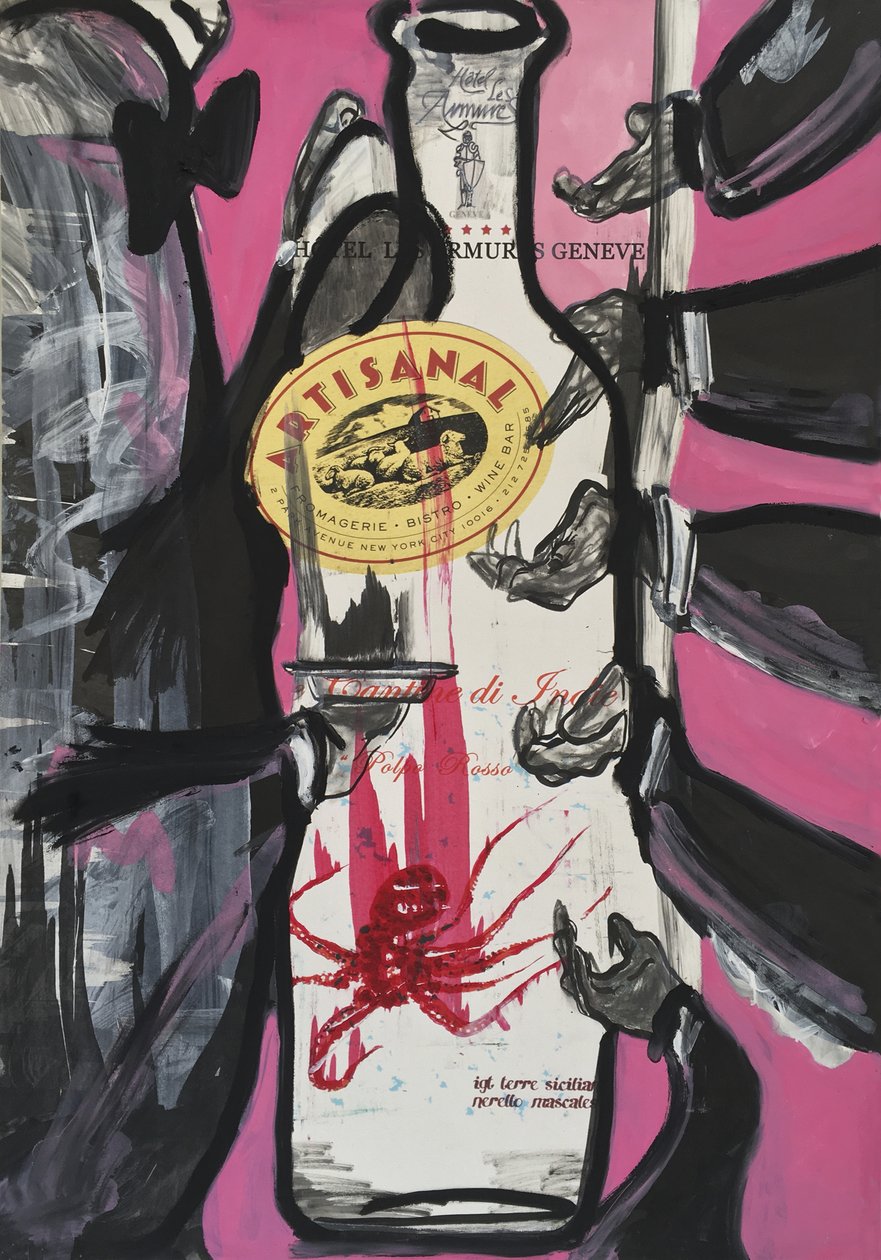 The Pink Slip, 2016 (mixed media på akvarelpapir monteret på panel med opskrift på bagsiden) af Jay Batlle