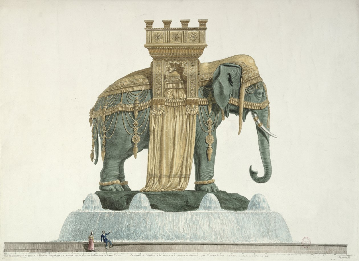 Design til elefantfontænen på Place de la Bastille, 1813-14 af Jean Antoine Alavoine