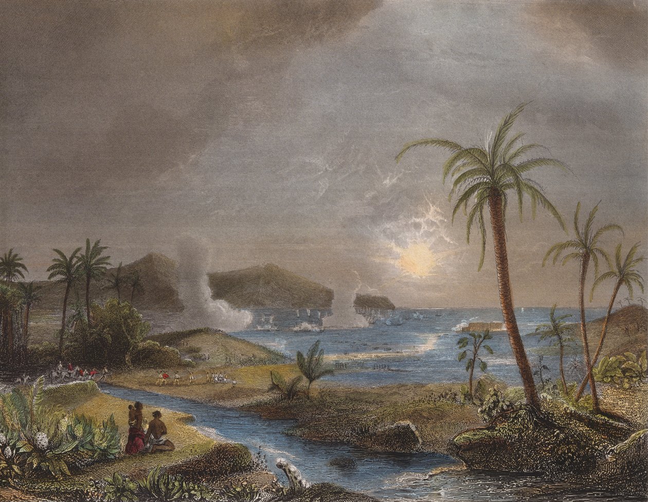 Slaget ved Martinique i 1674, graveret af Chavane (farvestik) af Jean Antoine Theodore Gudin