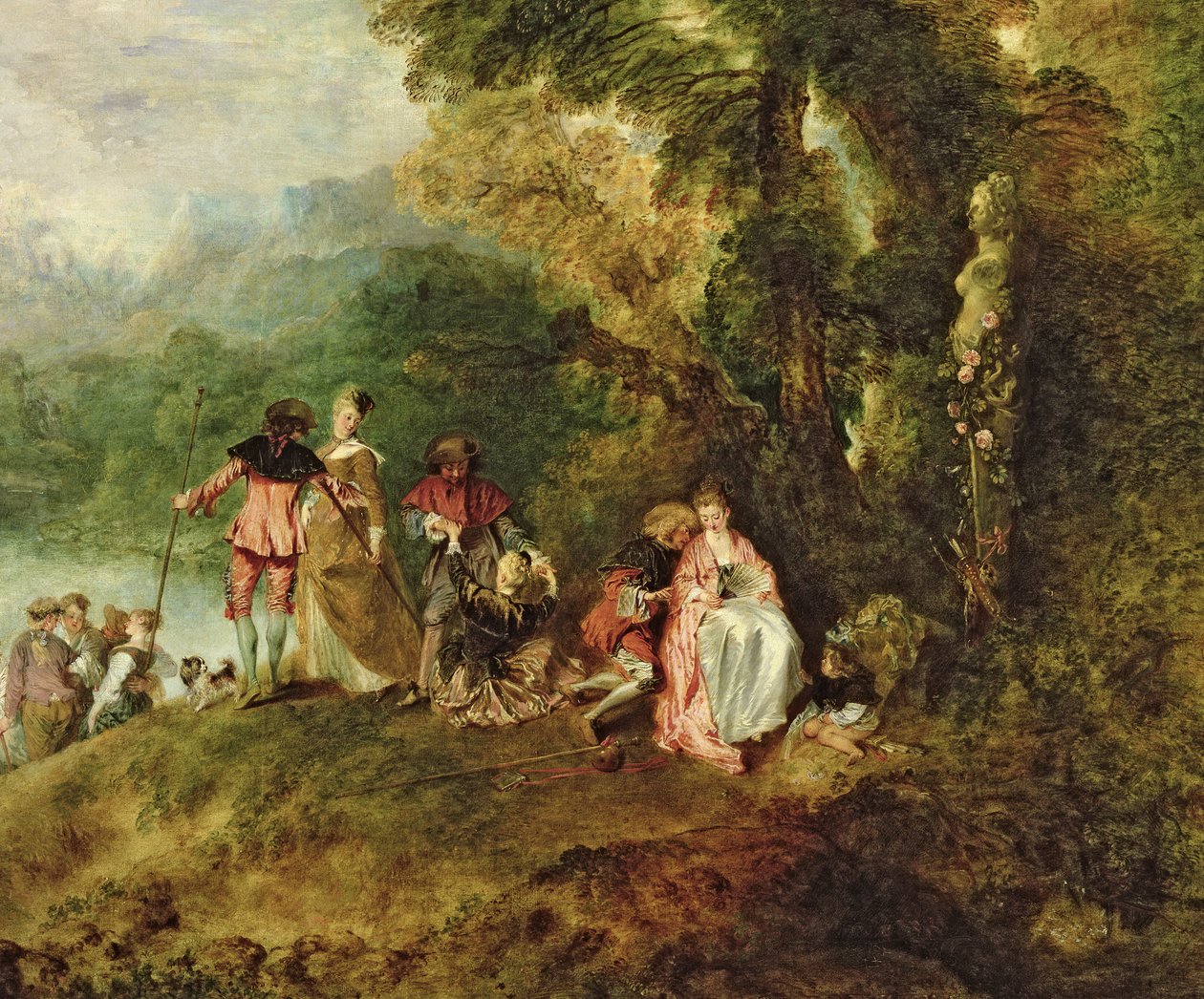 Ombordstigning til Cythera, 1717 olie på lærred detalje af 3755 af Jean Antoine Watteau
