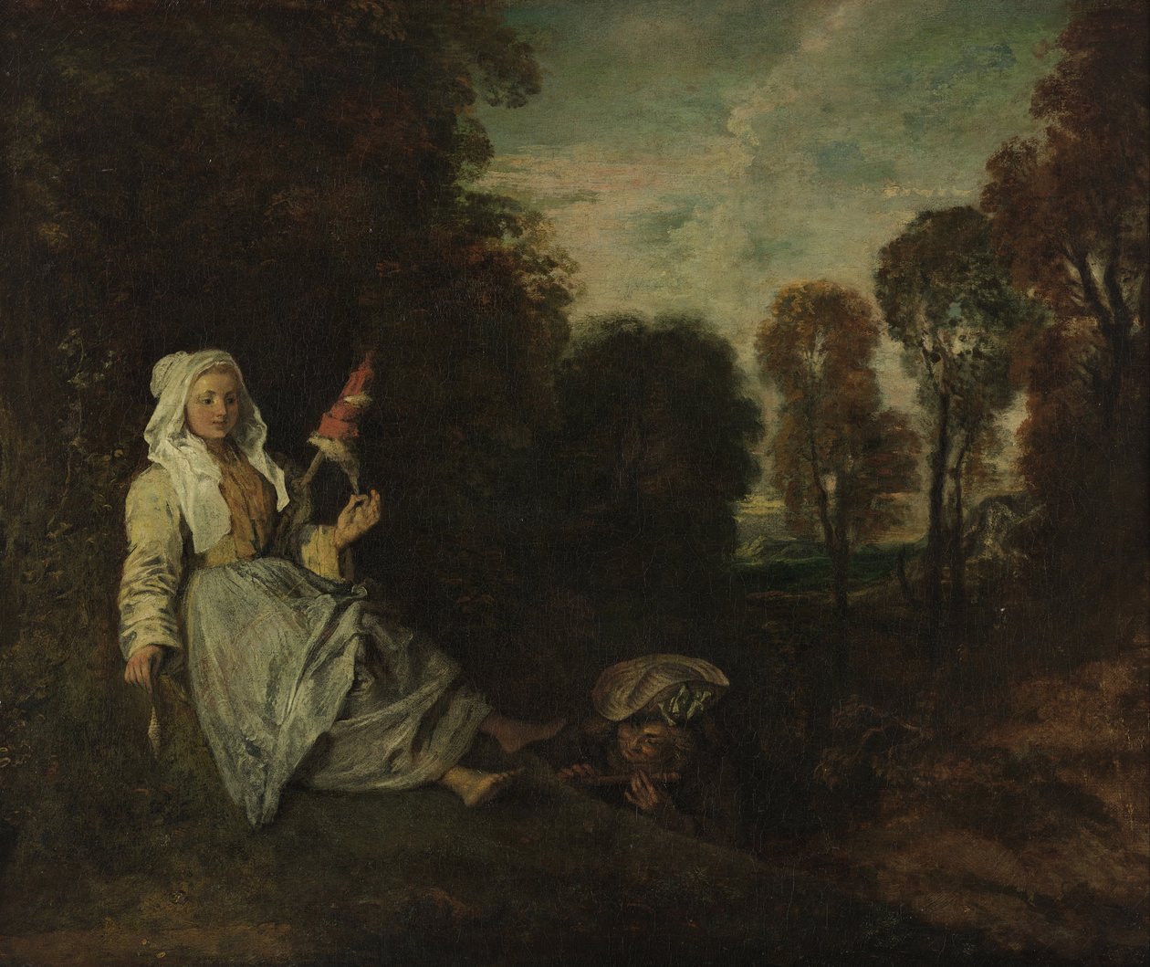 Aftenlandskab med Spinner af Jean Antoine Watteau