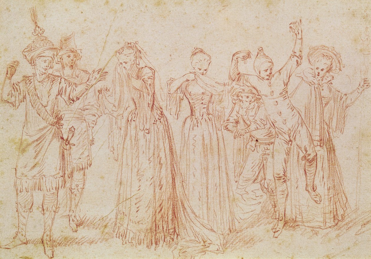 Gruppe af komiske og tragiske skuespillere af Jean Antoine Watteau